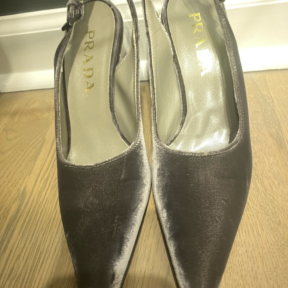 Prada Vintage Velvet Wedge Slingbacks in Graphite Grey - Picture 3 of 13